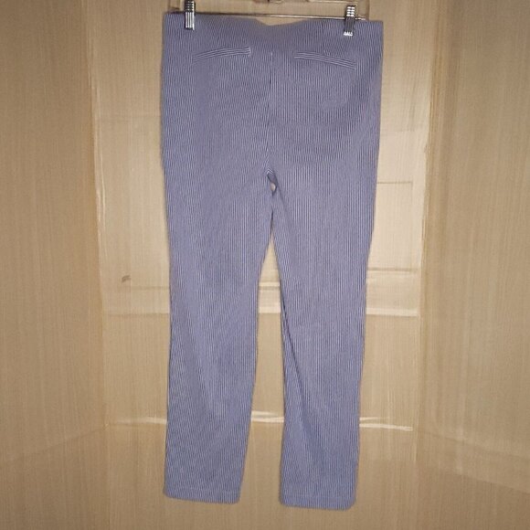 Ecru Womens Blue White Pinstripe Seersucker Ankle Pants 6 - Picture 4 of 7